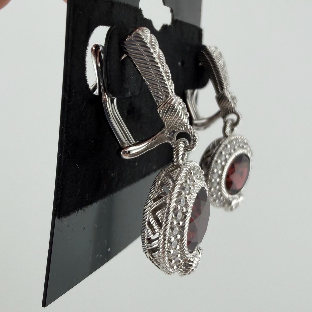 Judith Ripka Red Garnet Drop Earrings 925 Sterling Silver Heart Halo - Picture 2 of 10